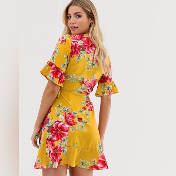 NWT Influence Wrap Dress with Frill Detail in Floral Print (ASOS) - Picture 3 of 7